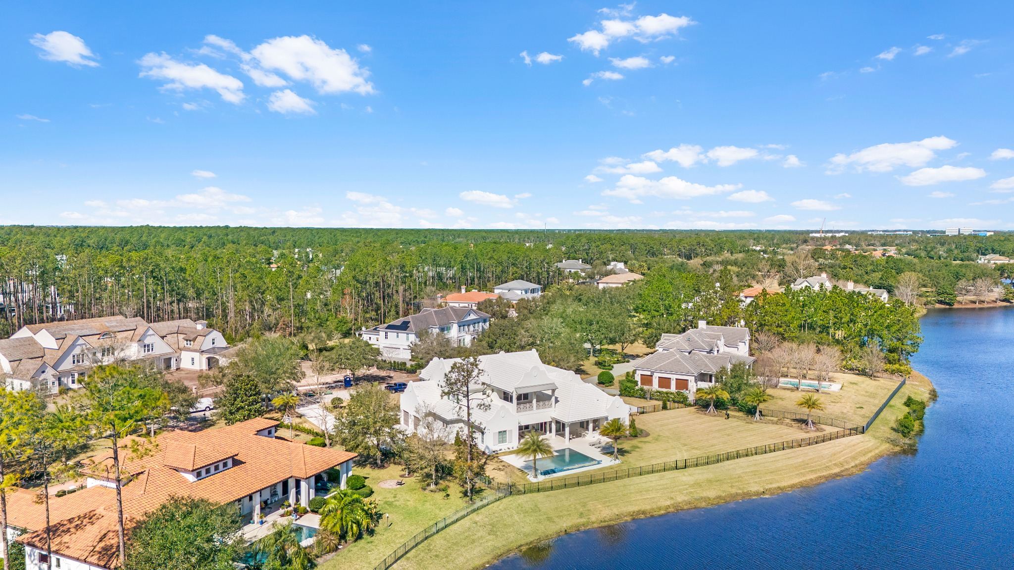 Drone neighbourhood lake view