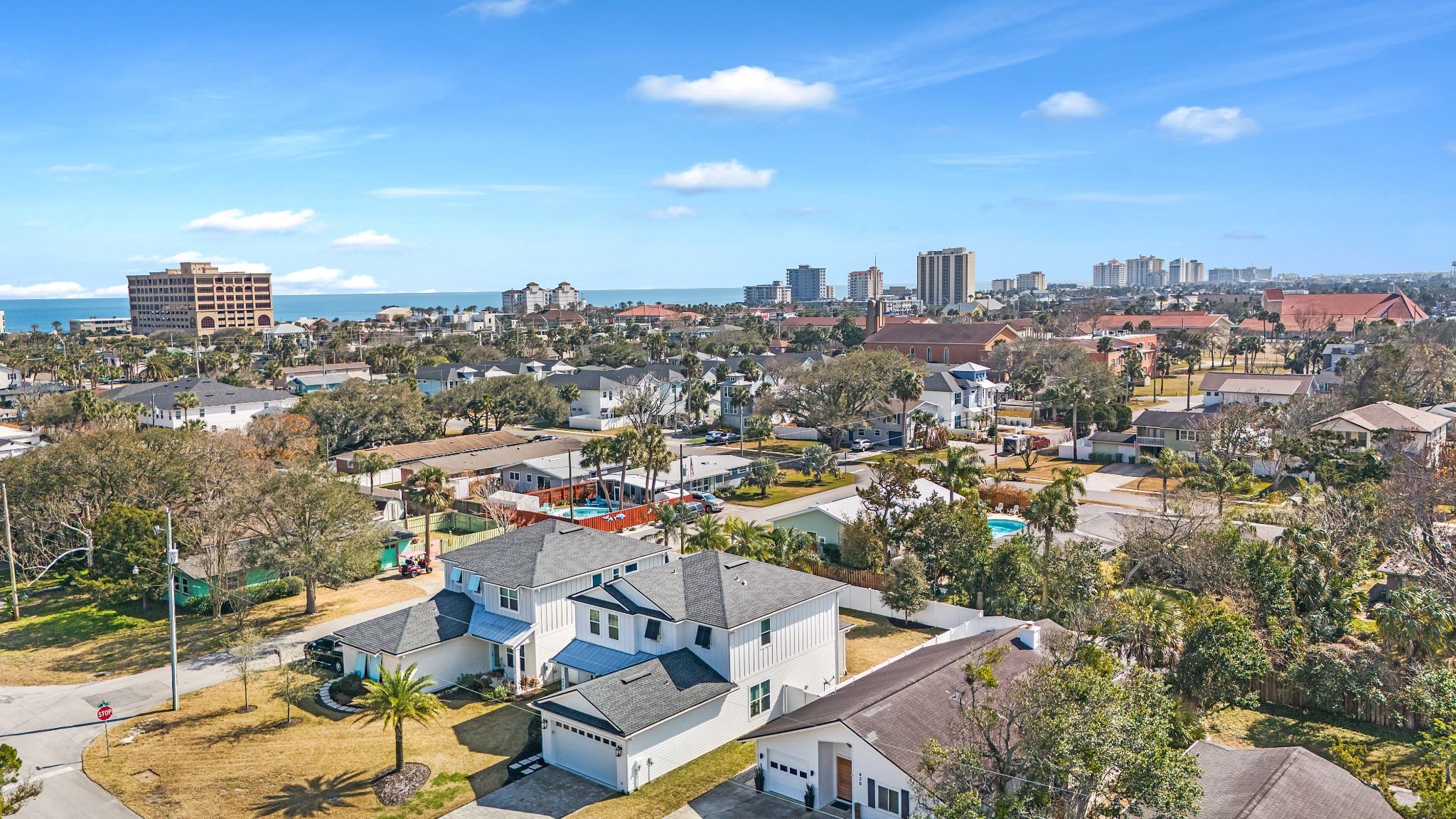 Drone city and coast view